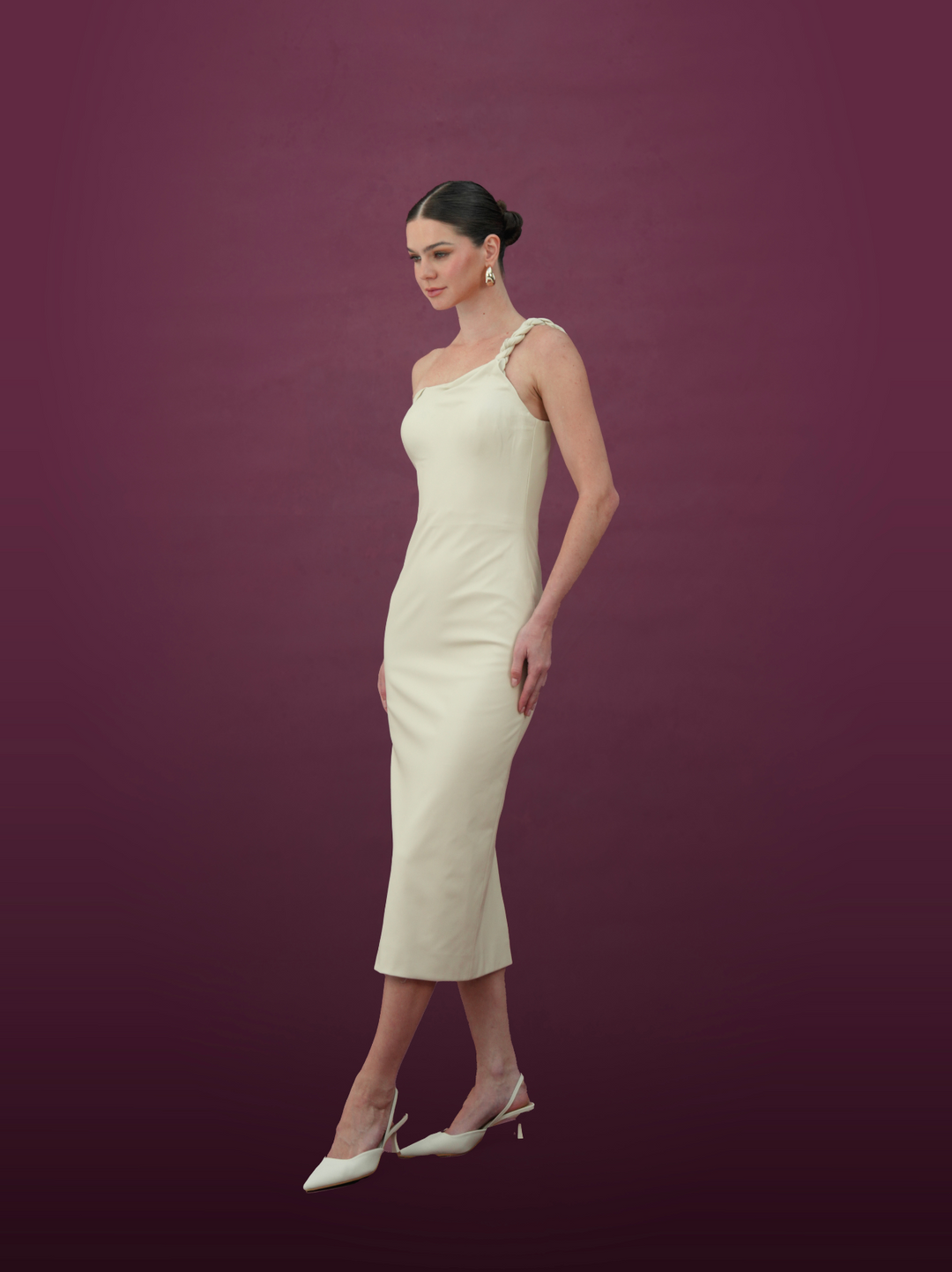 فستان ميدي بكتف واحد