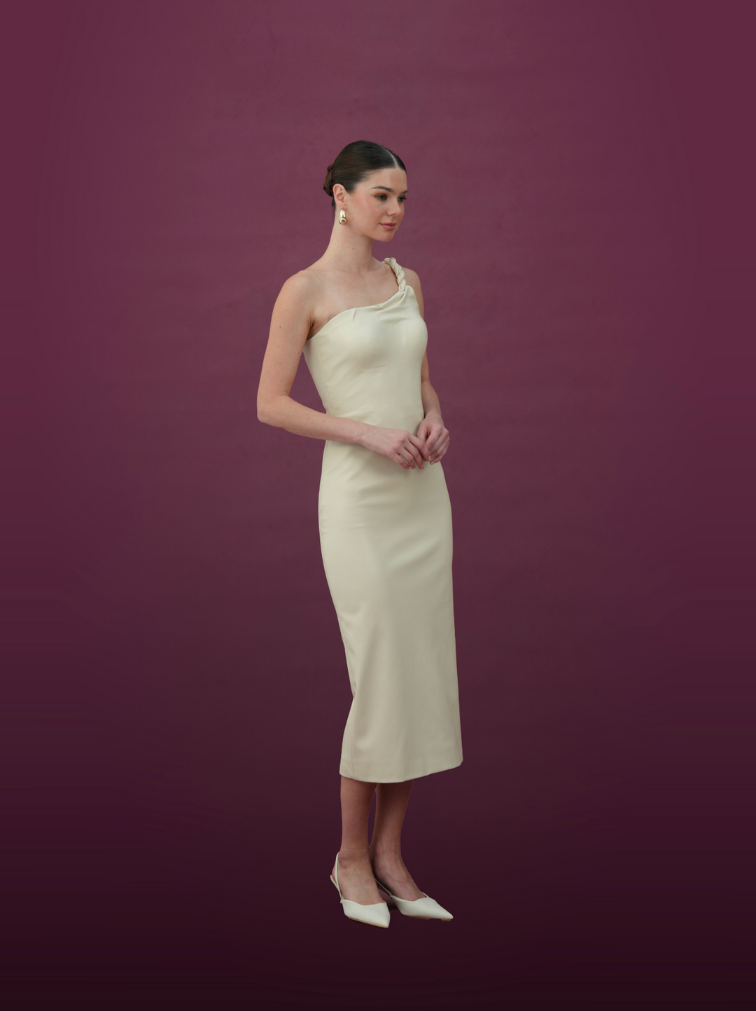 فستان ميدي بكتف واحد